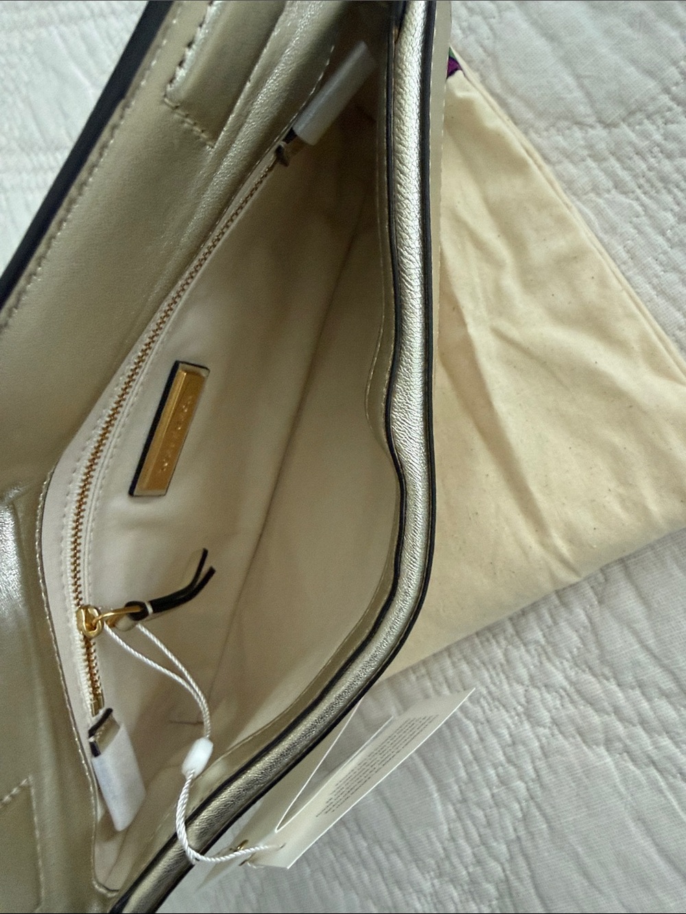 TORY BURCH Miller Clutch Bag Gold Leather Clutch Bag - Picture 12 of 16